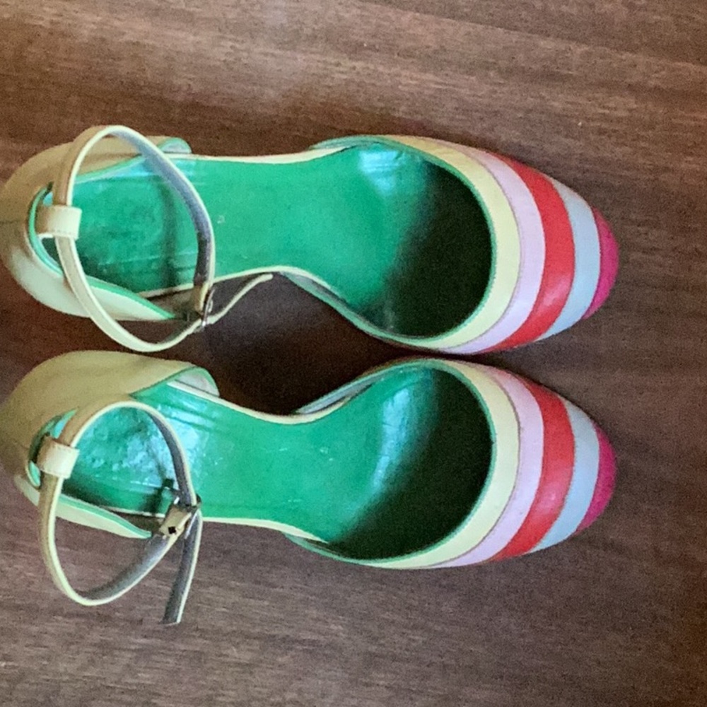 Rainbow leather vintage heels